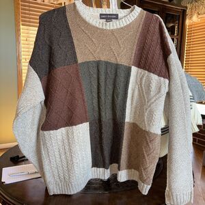 VINTAGE 90s Liberty Sweater Mens Large Color Block Grandpa Pullover Sweater USA
